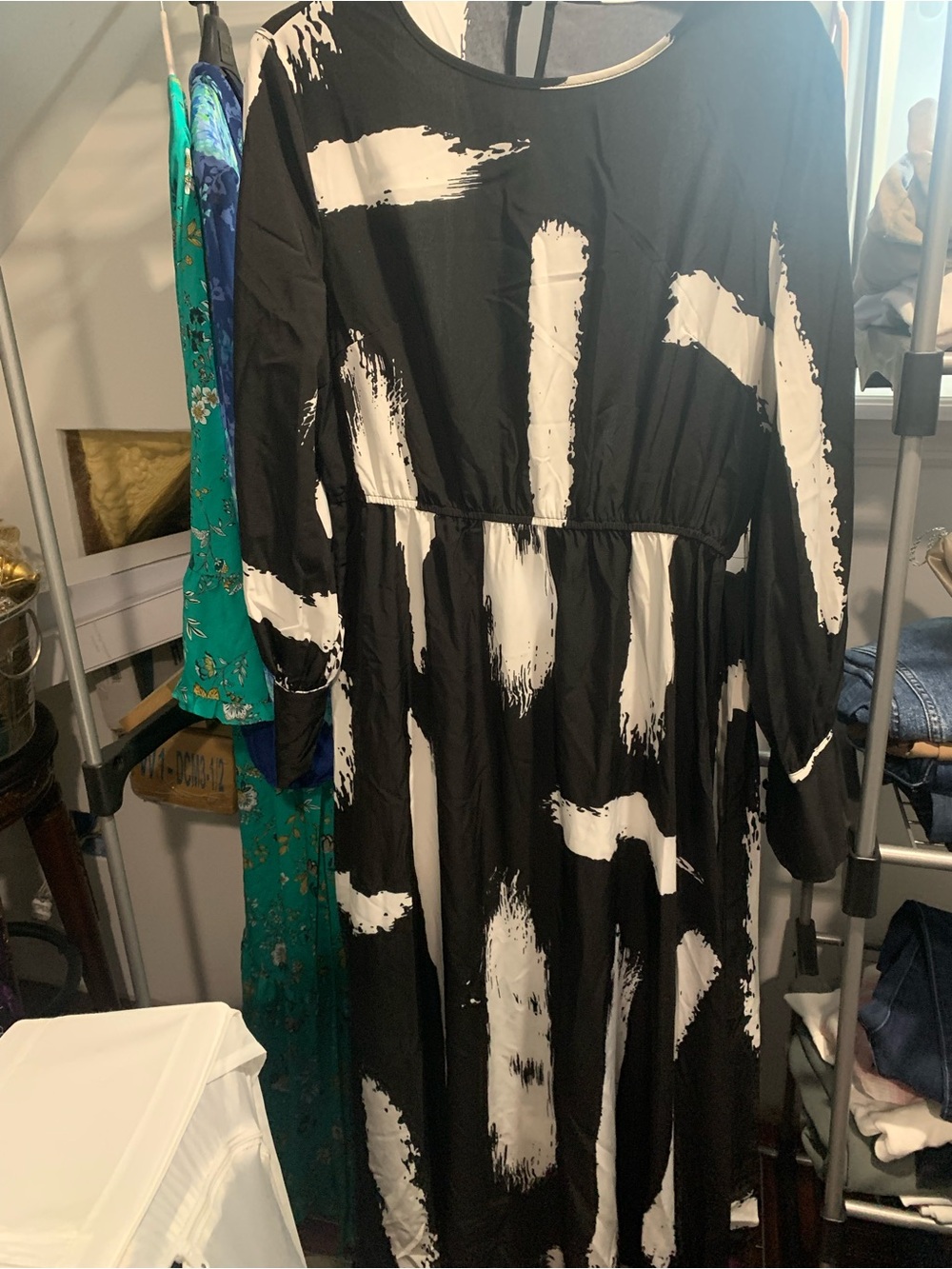 Black & White Brushstroke Midi Dress